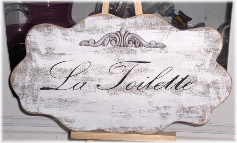 La Toilette Shabby Cottage White French Wood Home Decor Sign image 5