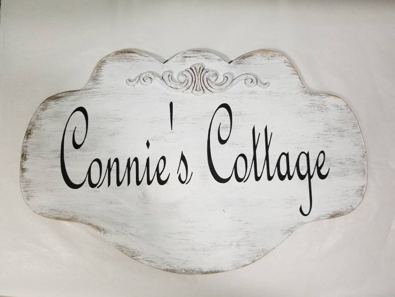 Custom Sign Personalized Shabby Cottage Wood White For Home Or Business image 5