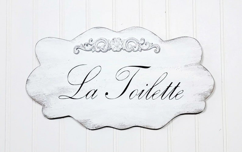 La Toilette Shabby Cottage White French Wood Home Decor Sign image 3