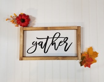 Gather Framed Farmhouse Wood Sign 7" x 14". Framed Farmhouse Sign. Thanksgiving Farmhouse Decor. Rustic Sign. Thanksgiving Holiday Sign