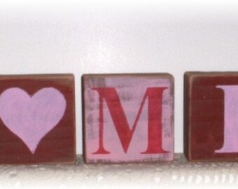 Be Mine Blocks Pink & Red Set of Seven Wood Shelf Sitters Custom Sign