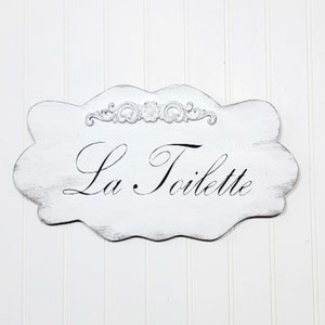 La Toilette Shabby Cottage White French Wood Home Decor Sign image 4