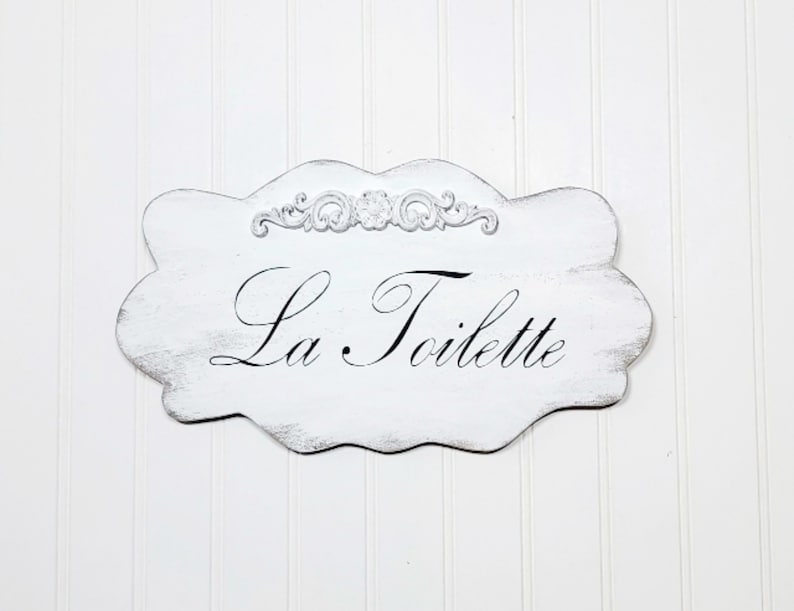 La Toilette Shabby Cottage White French Wood Home Decor Sign image 4