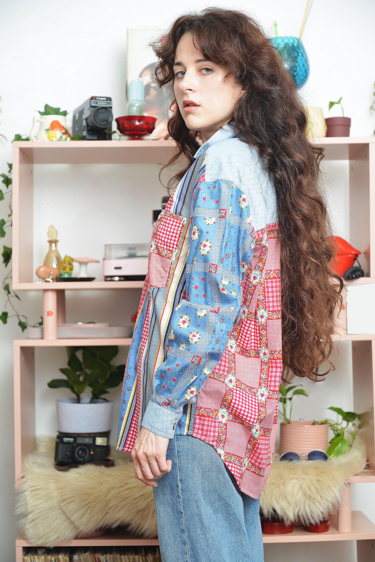 Vintage 90s Liz Claiborne Patchwork Button-down Shirt - Etsy