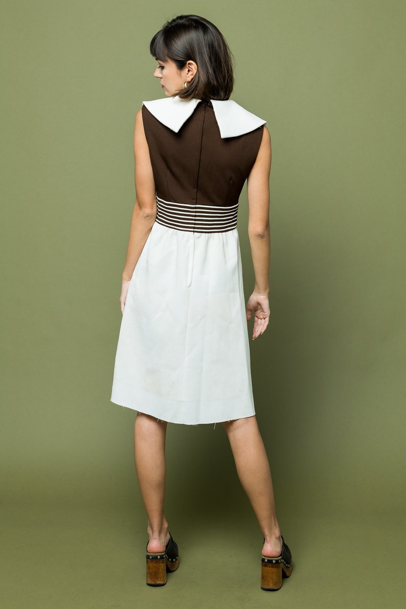 Vintage Made Men Sailor Collar Dress Midi Brown /& White Small Medium 60s 70s dresses