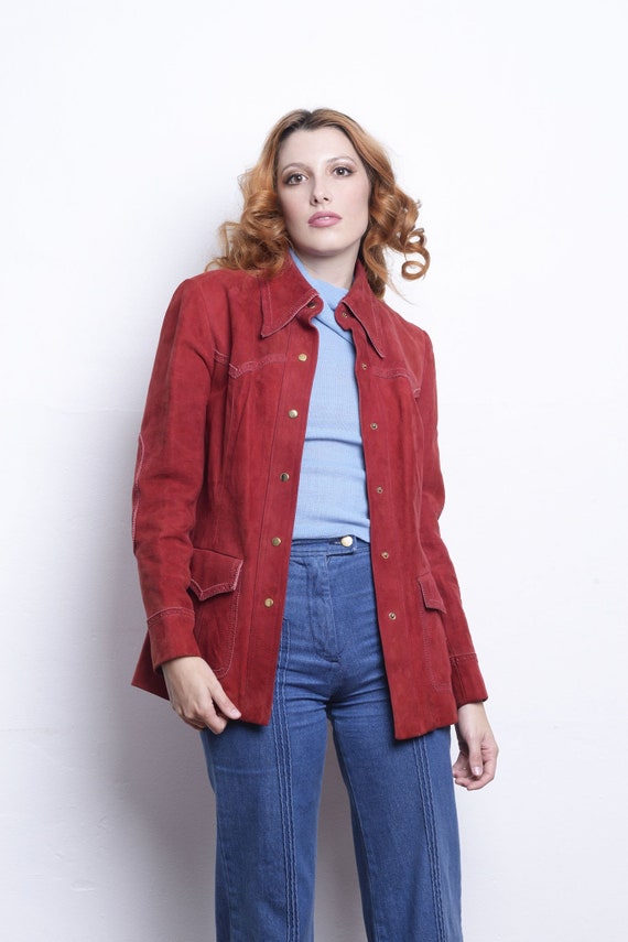 Suede Red Jacket 1970s jacket small medium suede