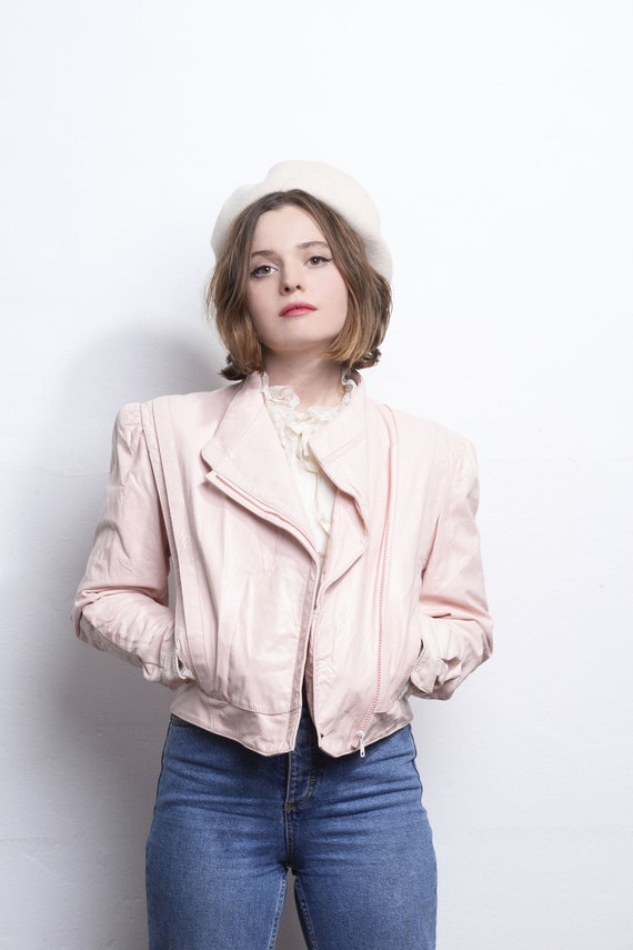 80s Pink Leather Jacket Small