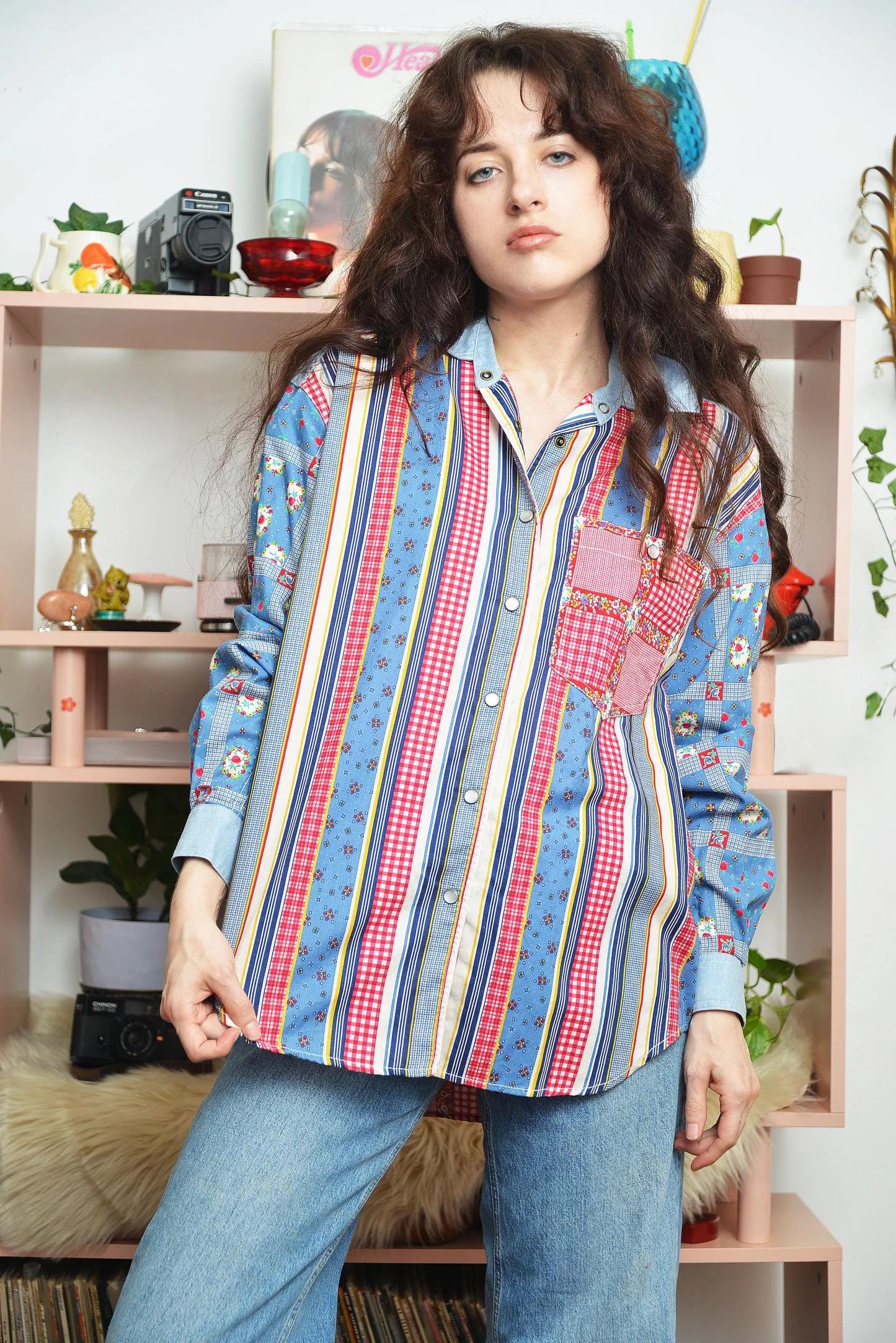 Vintage 90s Liz Claiborne Patchwork Button-down Shirt - Etsy