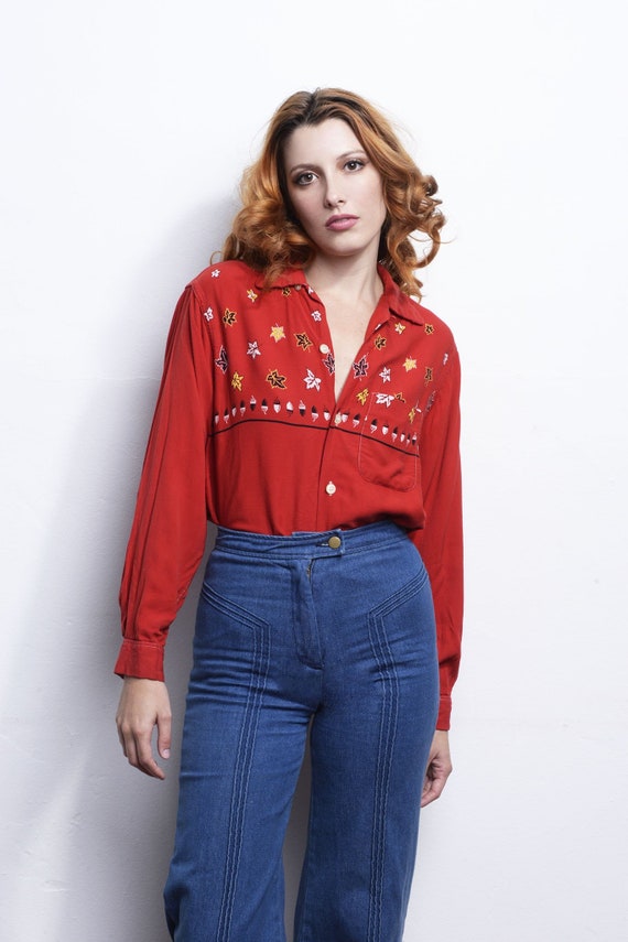Cowgirl in the Sand Vintage Top 70s Vintage Long S