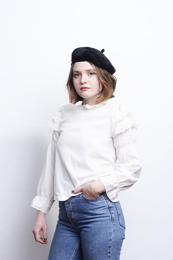 Vintage Ruffled 70s Edwardian blouse xs small ecru