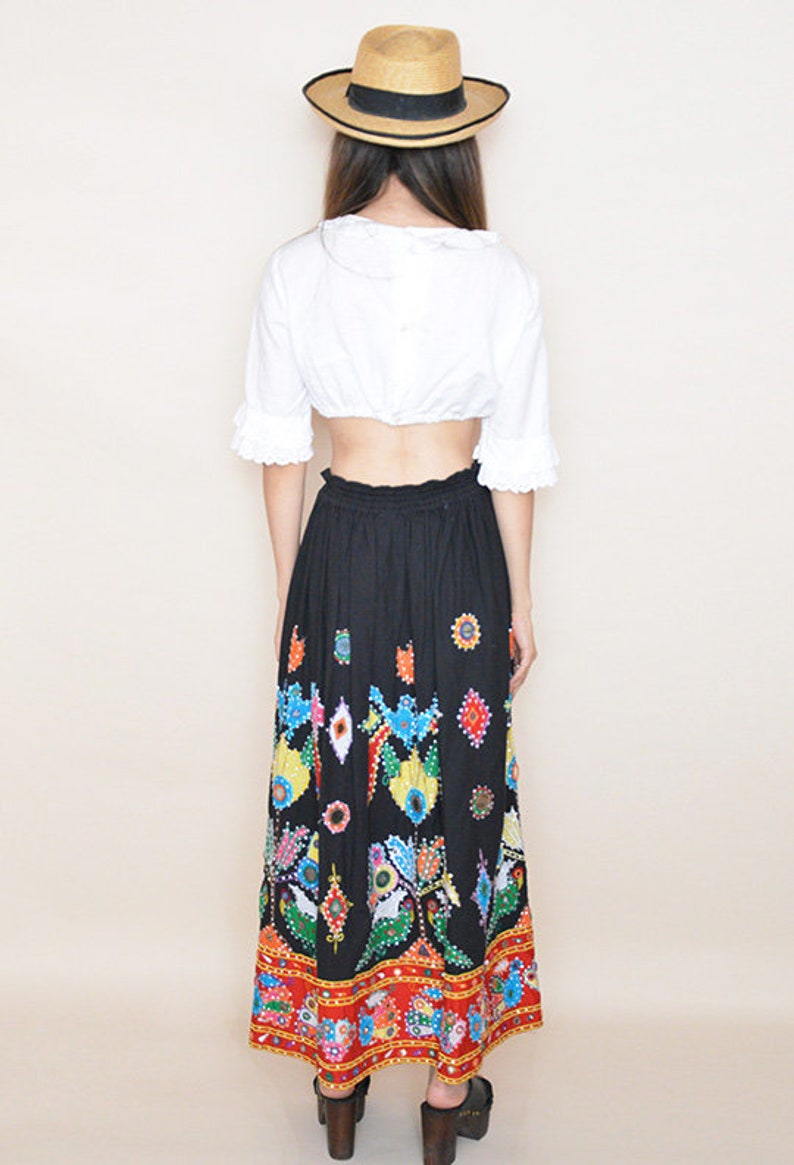 Vintage Ethnic Maxi Skirt Mexican 80s Embroidered Women
