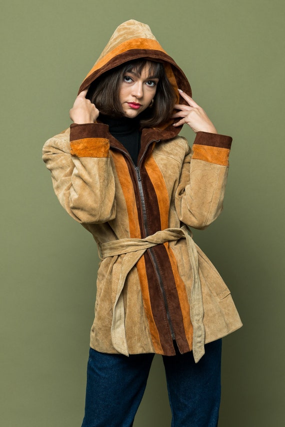 Vintage 70s Fur Coat Leather Trim Suede Jacket Per