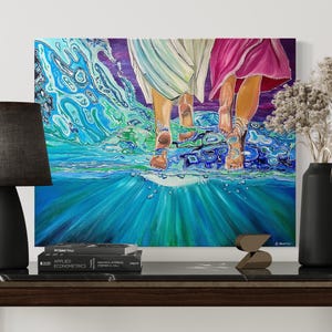 Lámina de Jesús caminando sobre el agua, Arte visionario de la fe, Edición limitada A3