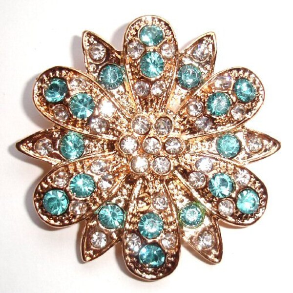 Antique Gold Vintage Style Teal Rhinestone Connector - 1pc - jewelry making, vintage style, layered, focal, pendant, spacer bead (#3905)