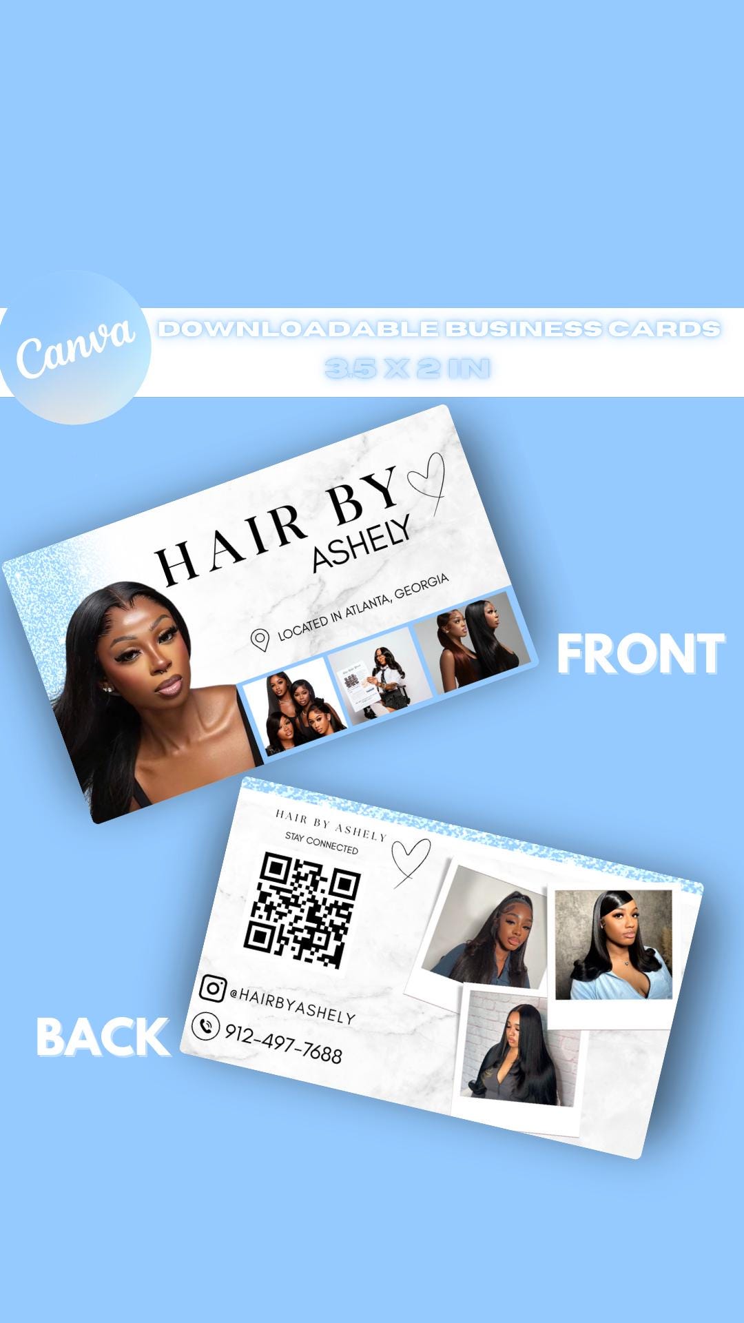 Hairstylist Business Card Template |Canva Editable | Printable PDF
