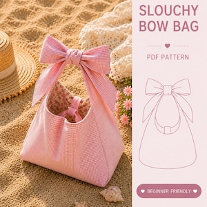 Slouchy Bow Bag Sewing Pattern pdf , Coquette Bow Tote Bag Sewing Patter , Quilted Shoulder Bag instant download