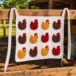 Farmhouse Egg Gathering Apron Crochet Pattern PDF  No Sew Chicken Pocket Apron Cottagecore Crochet Pattern