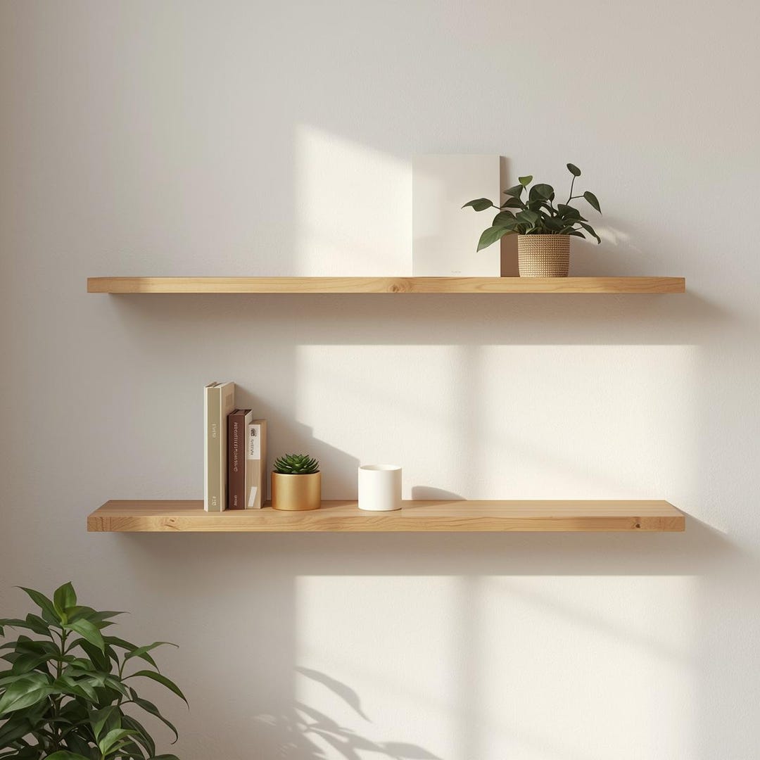 Image showcasing Minimalist Wooden Shelf DIY Guide • Beginner-friendly (PDF Download) - Etsy