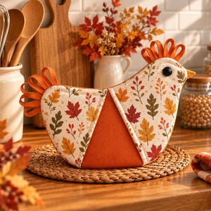 Chicken Pot Holder Sewing Pattern PDF | Farmhouse Kitchen Hot Pad Pattern | Cottagecore Chicken Potholder | DIY Sewing Project