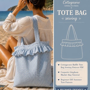 Nähanleitung für eine Cottagecore-Rüschentasche (PDF), Anleitung für eine verspielte Markttasche mit Vichy-Karo, DIY-Sommertasche für Anfänger