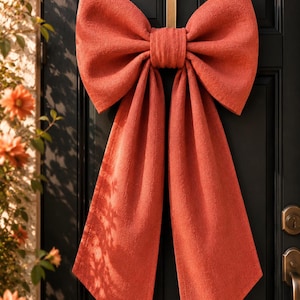 Large Patchwork Bow Pattern PDF, | Neutral Beige Front Door Bow Decor | DIY Linen Porch Bow | Handmade Entryway Decoration |