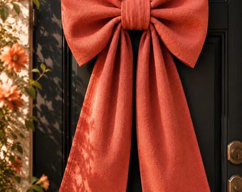 Large Patchwork Bow Pattern PDF, | Neutral Beige Front Door Bow Decor | DIY Linen Porch Bow | Handmade Entryway Decoration |
