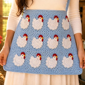 Farmhouse Egg Gathering Apron Crochet Pattern PDF  No Sew Chicken Pocket Apron Cottagecore Crochet Pattern