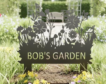 Personalized Metal Garden Name Stake, Bee & Butterfly Decor,Custom Floral Garden Sign,Outdoor Garden Name Stake,Garden Gift Metal Stake