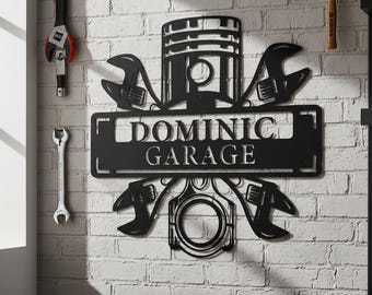 Gepersonaliseerde metalen garagemuurbord, bord industriële werkplaats, aangepaste auto garagebord, garagecadeaunaambord, metalen bord monteur garage