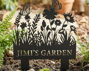 Personalized Metal Garden Name Stake, Custom Floral Garden Sign,Outdoor Garden Name Stake,Garden Gift Metal Stake,Custom Metal Sign
