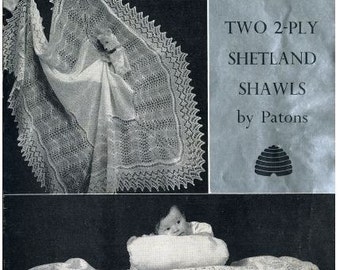 Shetland Lace Shawls PDF pattern from 1950s Patons Two 2 ply knitted shawls Heirloom Downloadable pattern 1085
