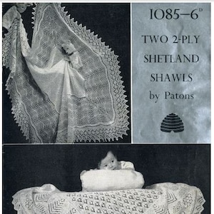 Shetland Lace Shawls PDF pattern from 1950s Patons Two 2 ply knitted shawls Heirloom Downloadable pattern 1085