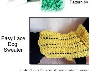 Easy Lace Knit Dog Sweater knitting pattern '2 row' Lace design Downloadable PDF