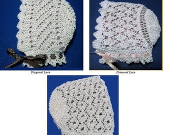 Lace Baby Bonnet knitting patterns Collection of 3 patterns in Set 1 Easy to knit Downloadable PDF