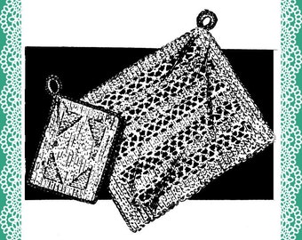Vintage lacy dishcloth and Potholder knitting pattern 1954 PDF immediate download Dollar