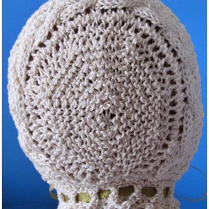 Knitted Lace Baby Bonnet PDF downloadable knitting pattern Cable Road image 3