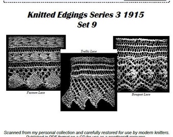 Knitted Lace Edgings Needlecraft Series 3 Set 9 Vintage Antique knitting pattern circa 1905-1915
