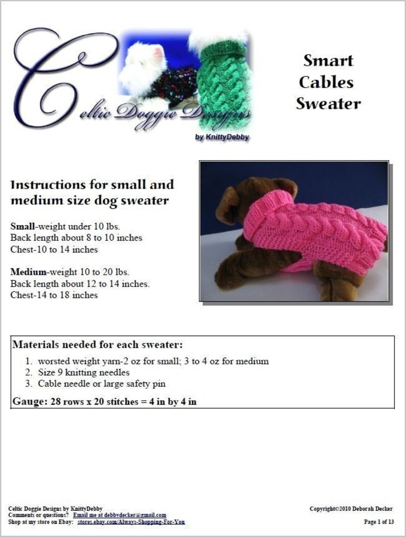 Dog sweater knitting pattern Celtic Doggie Smart Cables Sweater PDF image 3