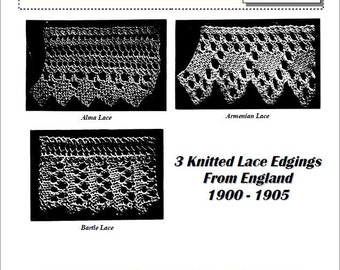 3 Edwardian Knitted Lace Edging designs PDF pattern English pattern 1900 1905