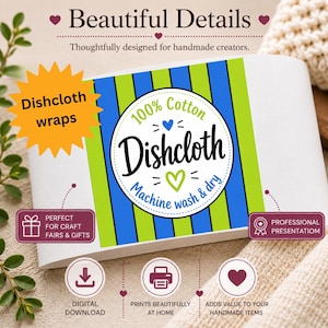 Geschirrtuch Bauchbänder PDF zum selbst ausdrucken | Digital Download Wrap Etiketten | Handwerksmarkt Tags | Geschenkverpackungen | 6 Farboptionen