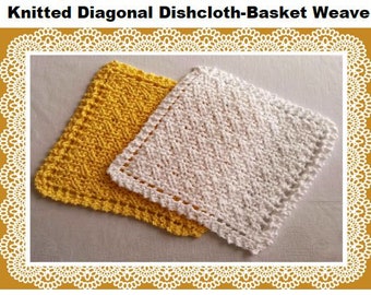 Knitted Dishcloth Basket Weave Knitting Pattern Washcloth Easy Beginner Instant download PDF