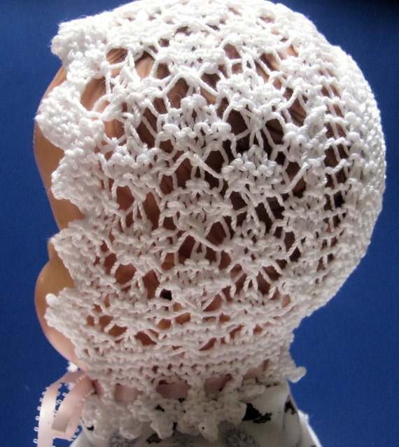 Lace Baby Bonnet knitting pattern PDF Victorian Diamond Lace design Immediate download