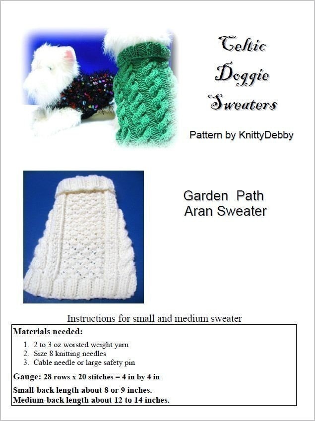 Easy to Knit Aran Knit Dog Sweater Knitting Pattern Garden Etsy