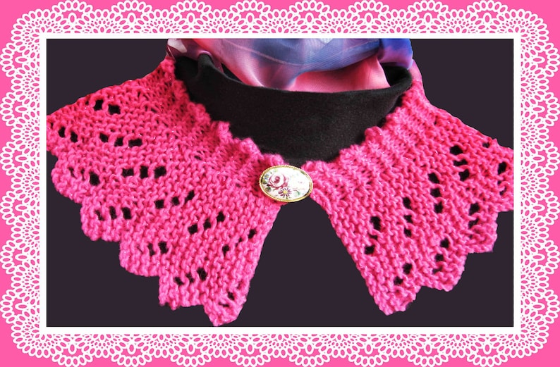 Lace Collar knitting pattern Raspberry Ripple design Downloadable PDF Easy to knit image 1