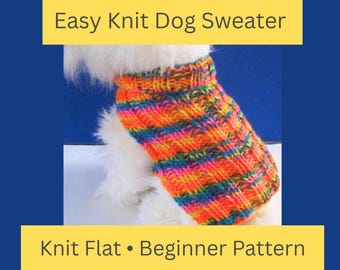 Easy Dog Sweater Knitting Pattern, Knit Flat, Beginner Straight Needles (PDF)