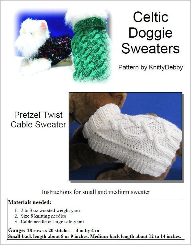 Dog Sweater Knitting Pattern EASY PDF Aran Pretzel Twist Etsy