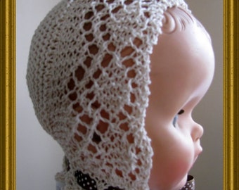 Knitted lace bonnet - Garter Stitch Diamond Lace Baby Bonnet PDF Knitting pattern EASY