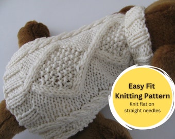 Dog Sweater Knitting Pattern PDF Aran Diamond Back Design