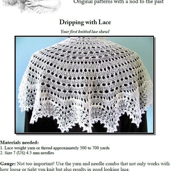 Easy to knit Lace Shawl - Dripping with Lace - Easy enough for a beginner PDF Knitting Pattern