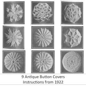 1922 Button Covers Downloadable PDF Vintage Pattern 9 designs